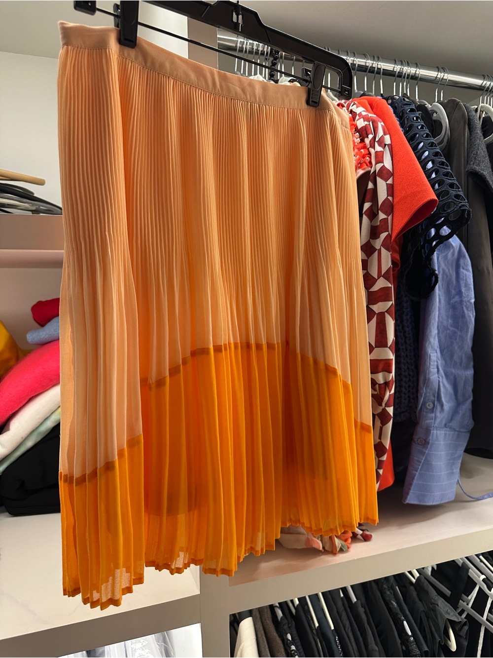 RW&CO. Two-Tone Peach and Orange Pleated High-Low Skirt